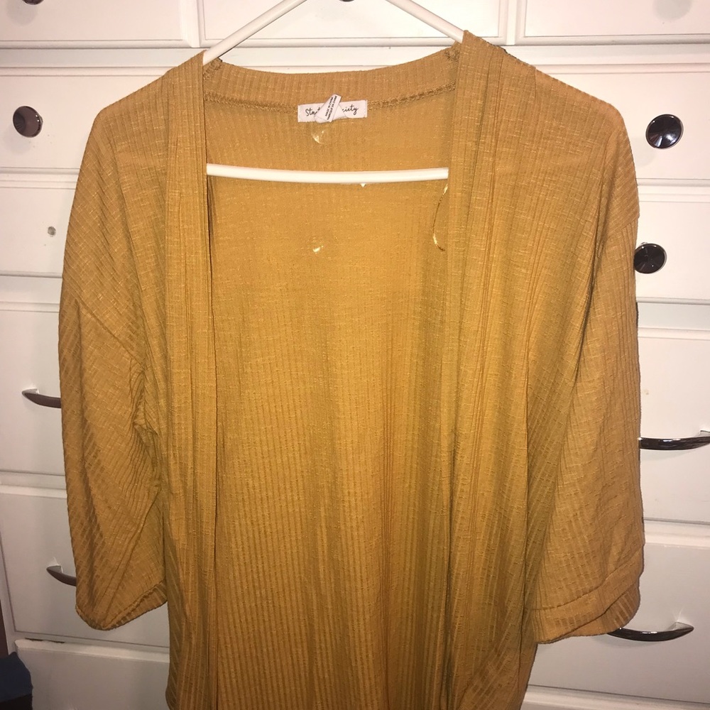 SHORT SLEEVE MUSTARD DUSTER CARDIGAN